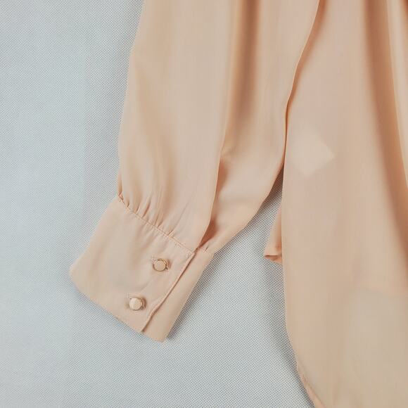 Y2K Fairy Grunge Silky Tunic Blouse M Peach w/ Black Floral Lace Sheer Open Back - Picture 6 of 14